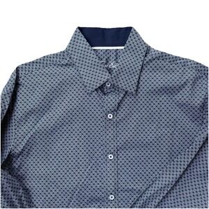 Men's Tasso Elba Shirt Collared Button-Up Dress, SZ Large, Blue Geometric Print